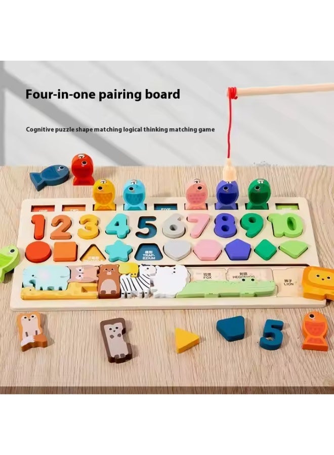F.A.M.S Wooden Montessori Educational Puzzle Board – 3-in-1 Magnetic Fishing Game, Numbers 1-10, Shapes, Animals – Early Learning Toy for Toddlers, Boys & Girls, Preschool Cognitive Development - Image 1